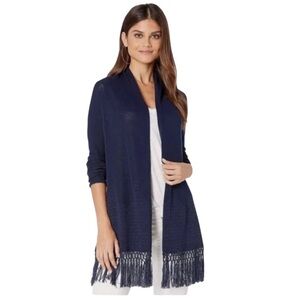 Lilly Pulitzer Tatum Long Fringe Hem Cardigan – Navy – Size Small